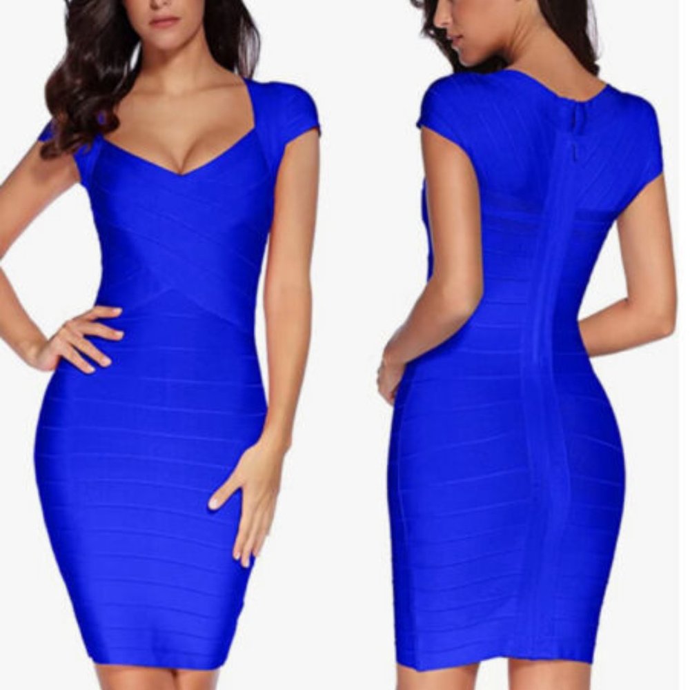 Women’s Size S Bodycon Stretch Dress Sweetheart Neck Cap Sleeve Zipper